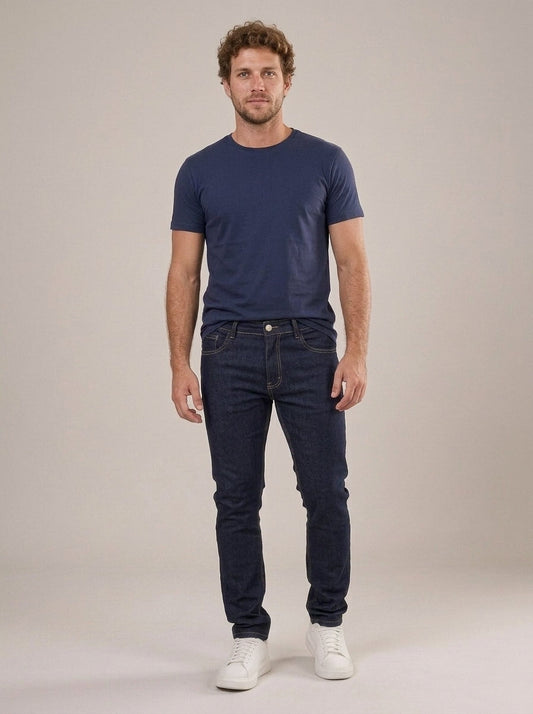 Calça Jeans Masculina Slim com Elastano Azul Rain – frente