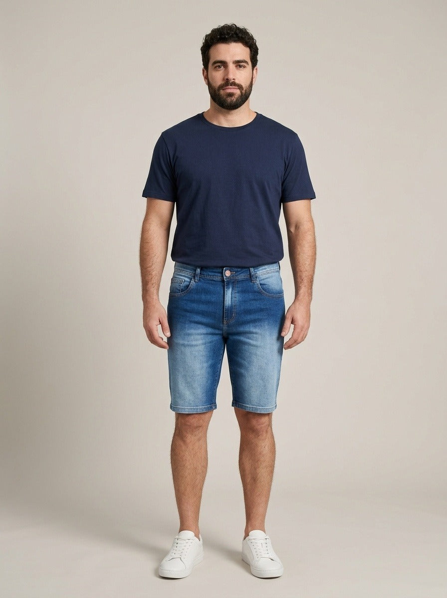 Bermuda Jeans Masculina Azul Claro Lavado – frente