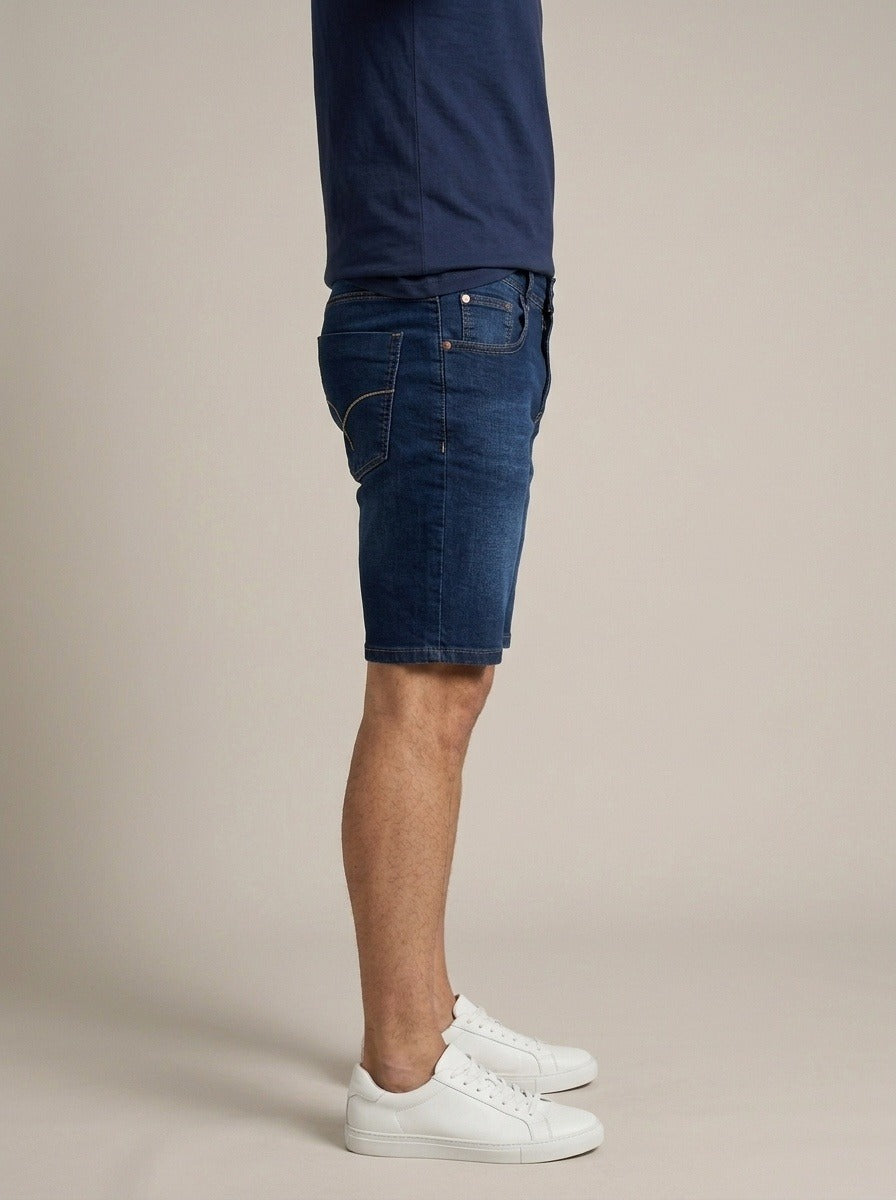 Bermuda Jeans Masculina Azul Índigo – lateral