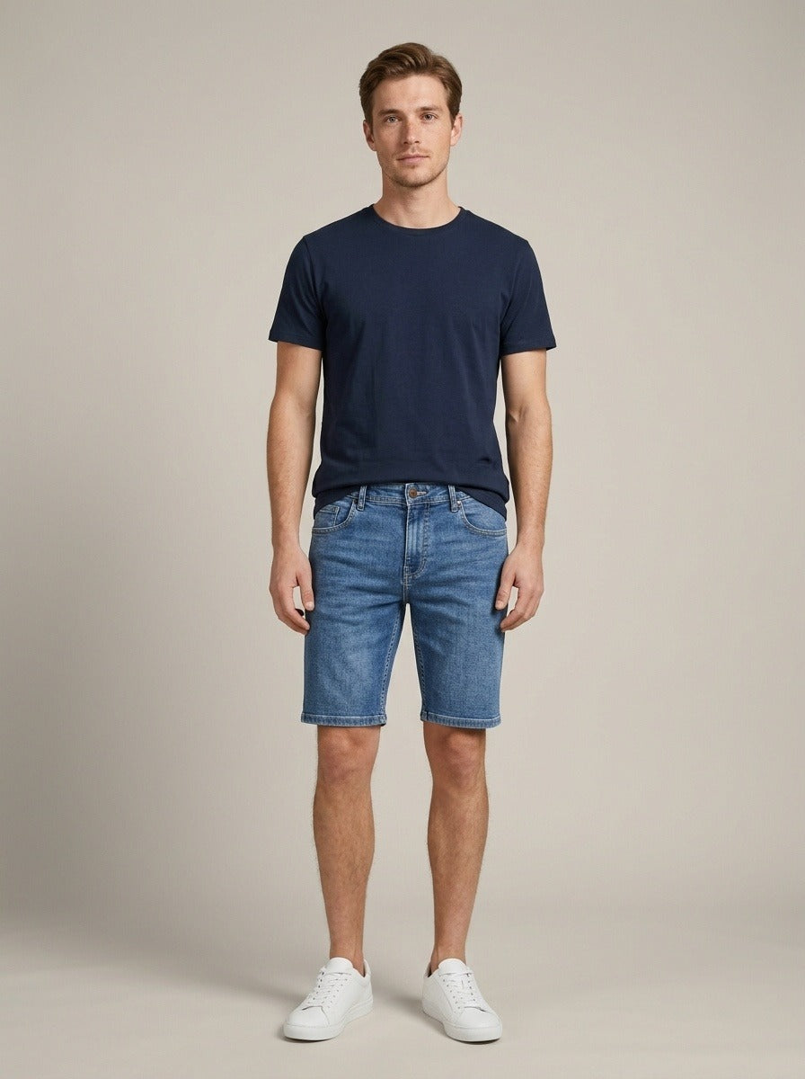 Bermuda Jeans Masculina Azul Marmorizado – frente