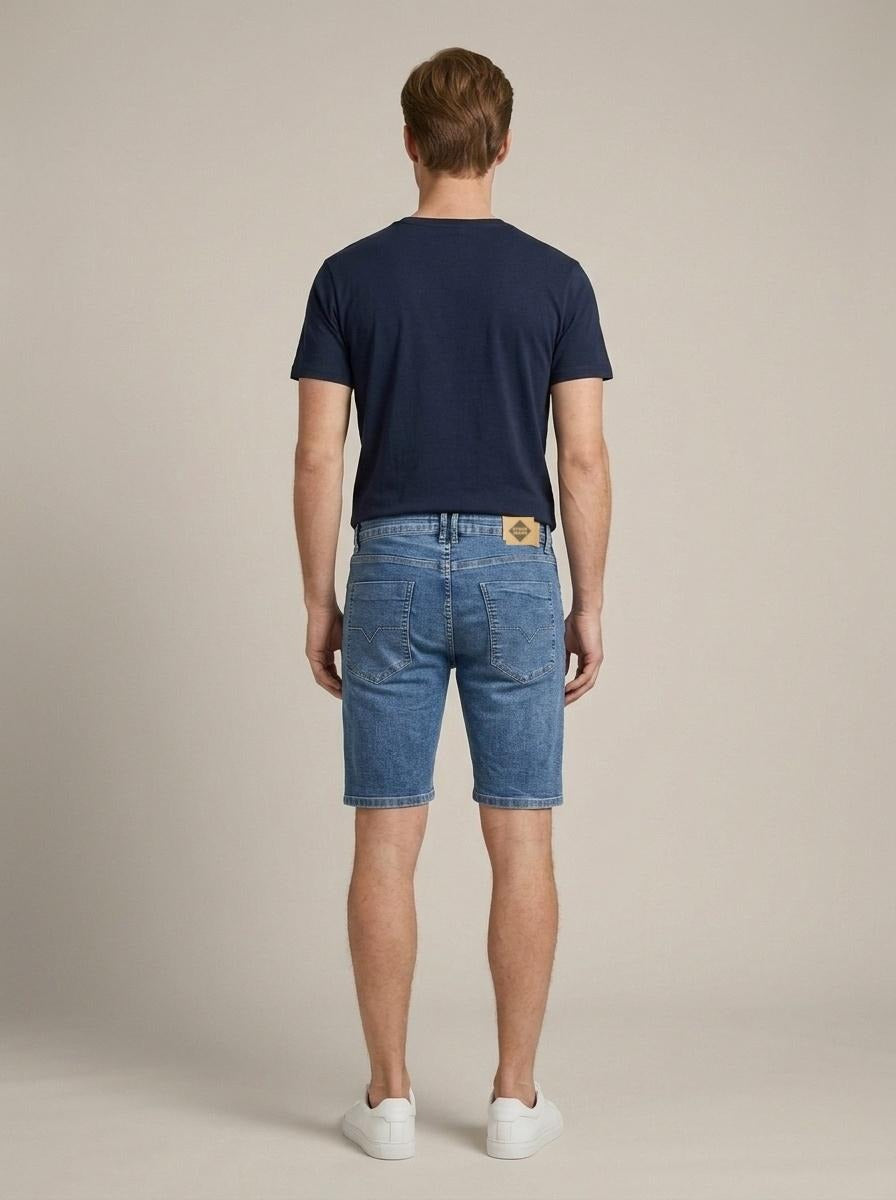 Bermuda Jeans Masculina Azul Marmorizado – costas