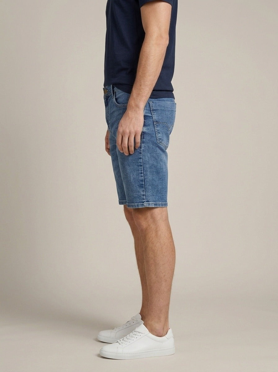 Bermuda Jeans Masculina Azul Marmorizado – lateral