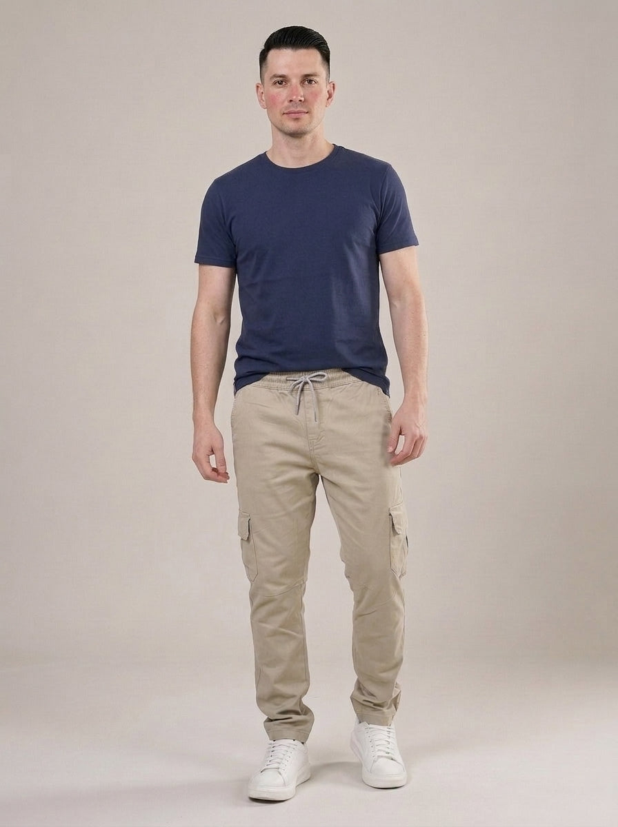Calça Cargo Masculina de Sarja Bege – frente