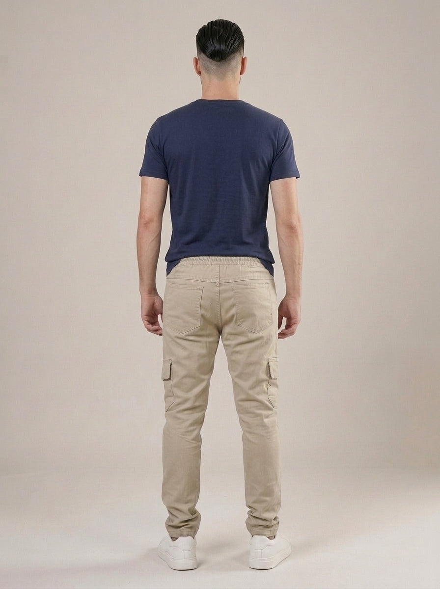 Calça Cargo Masculina de Sarja Bege – costas