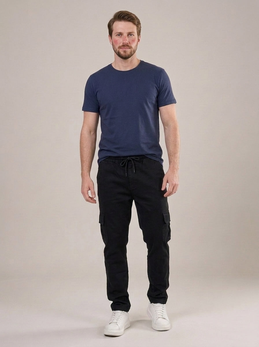 Calça Cargo Masculina de Sarja Preto – frente