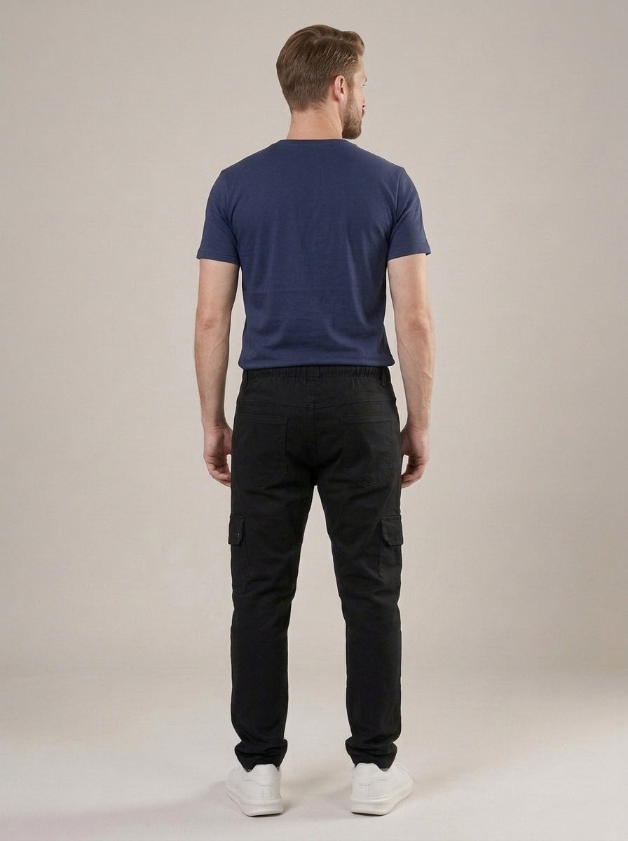 Calça Cargo Masculina de Sarja Preto – costas
