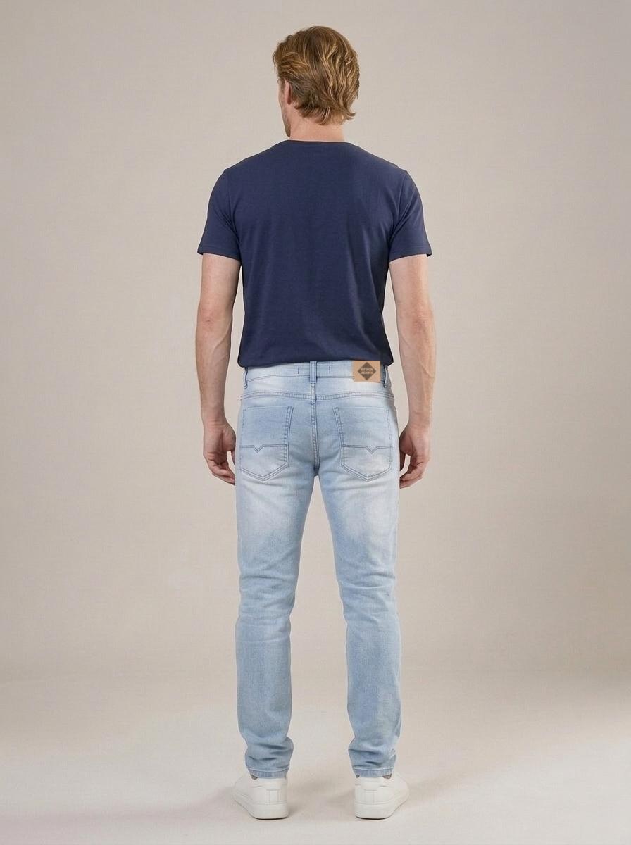 Calça Jeans Masculina Reta Tradicional Azul Light – costas