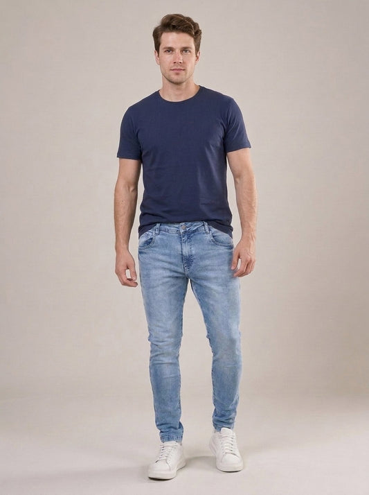 Calça Jeans Masculina Slim Azul Claro Marmorizado – frente
