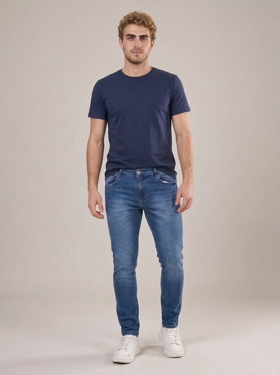 Calça Jeans Masculina Slim Azul Oxford – frente