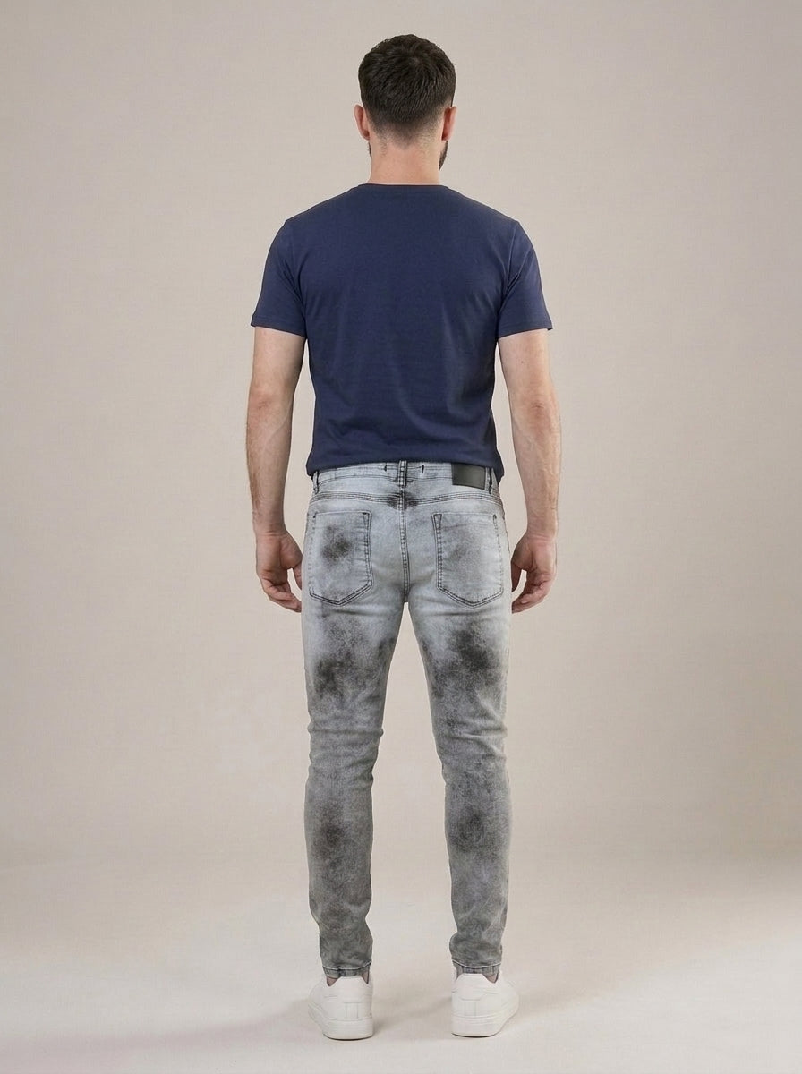 Calça Jeans Masculina Slim Cinza Claro Estonado – costas