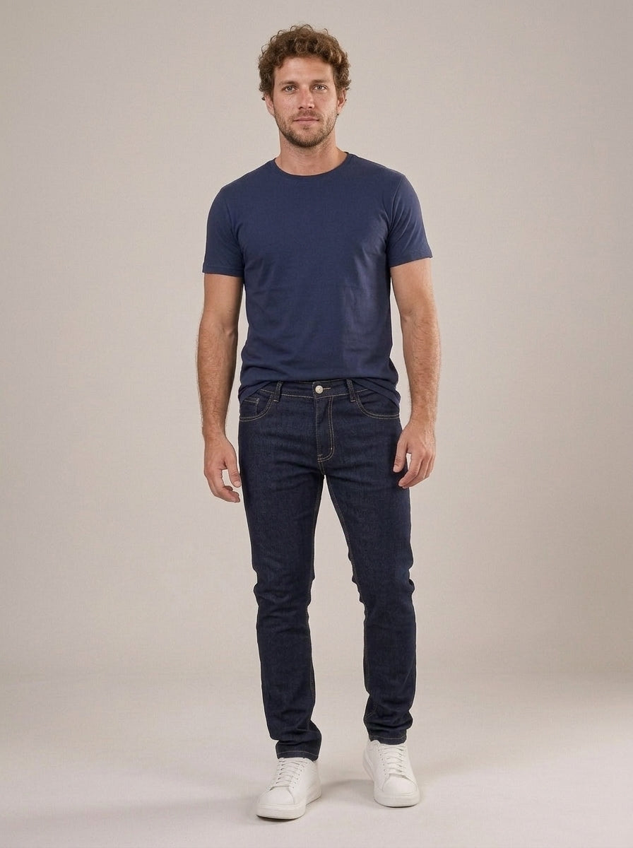 Calça Jeans Masculina Slim com Elastano Azul Rain – frente