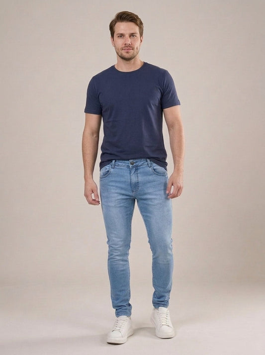 Calça Jeans Masculina Slim Cós Passantes Azul Bahamas – frente