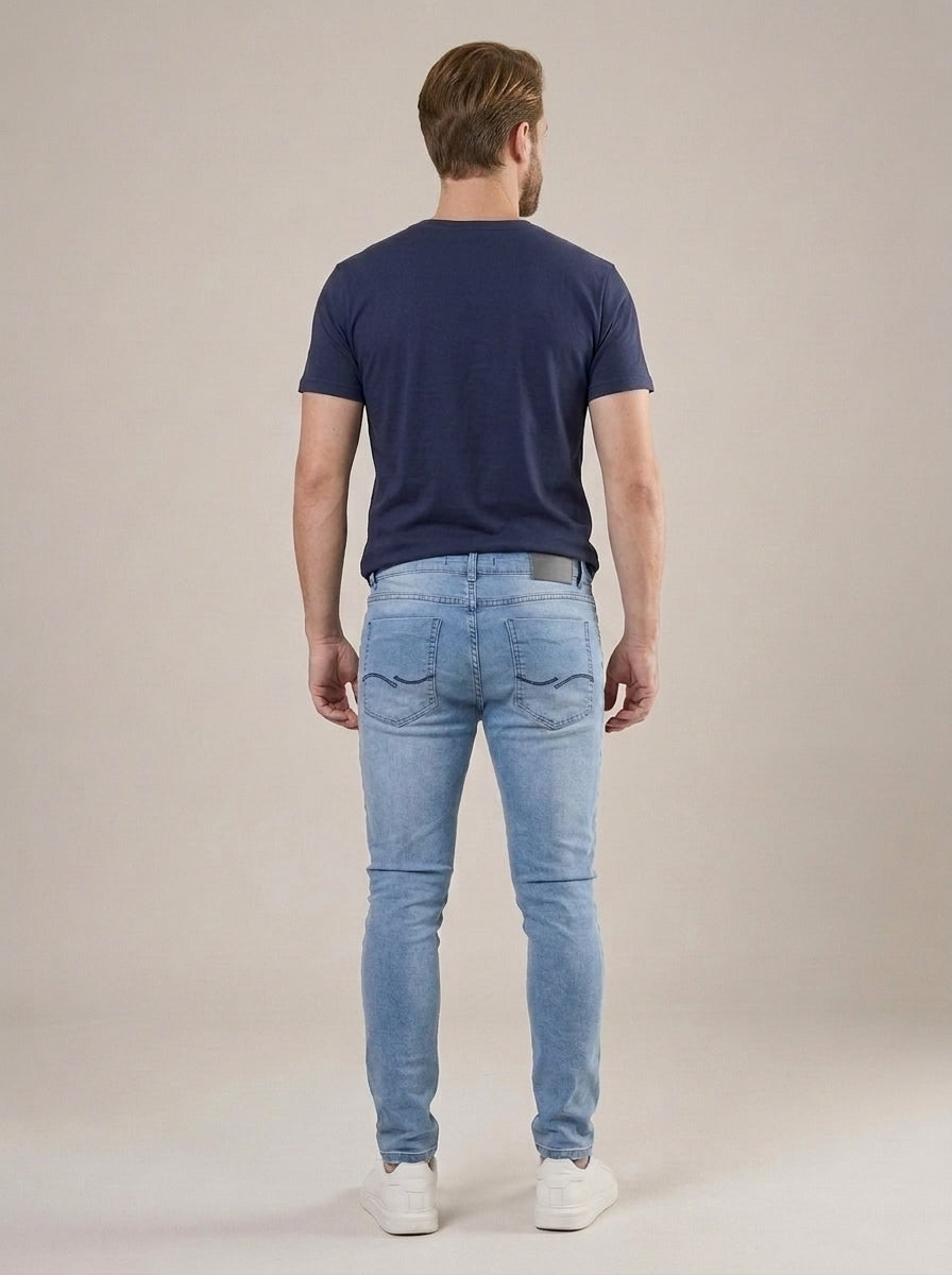 Calça Jeans Masculina Slim Cós Passantes Azul Bahamas – costas
