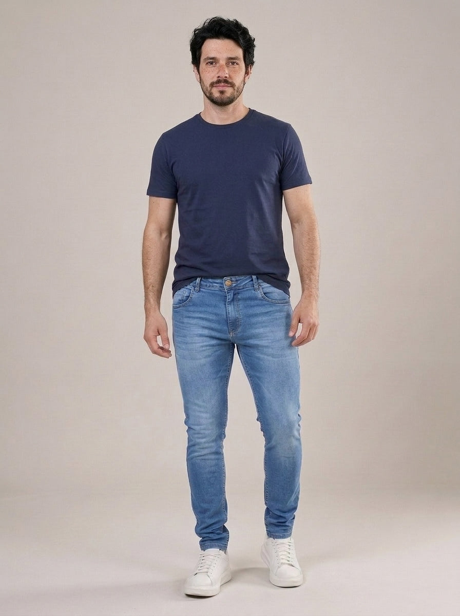 Calça Jeans Masculina Slim Cós Passantes Azul Bolton – frente