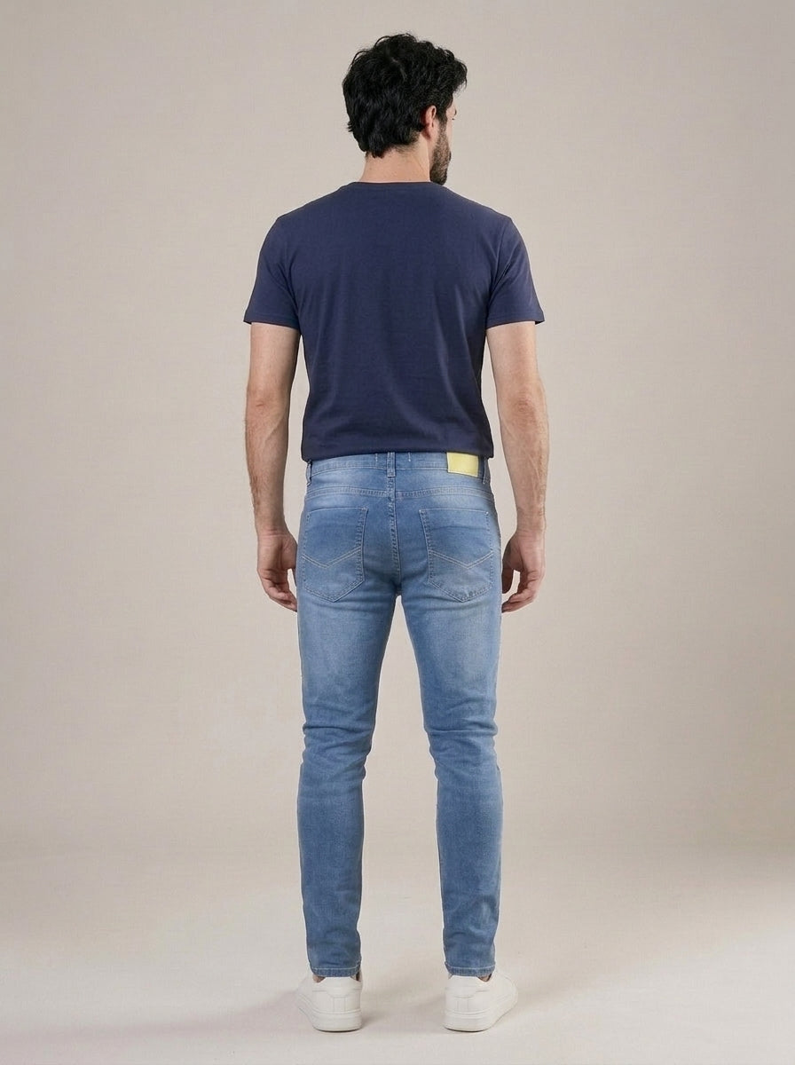 Calça Jeans Masculina Slim Cós Passantes Azul Bolton – costas