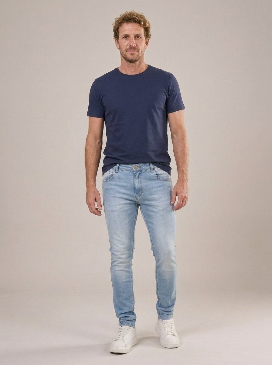 Calça Jeans Masculina Slim Cós Passantes Azul Brighton – frente