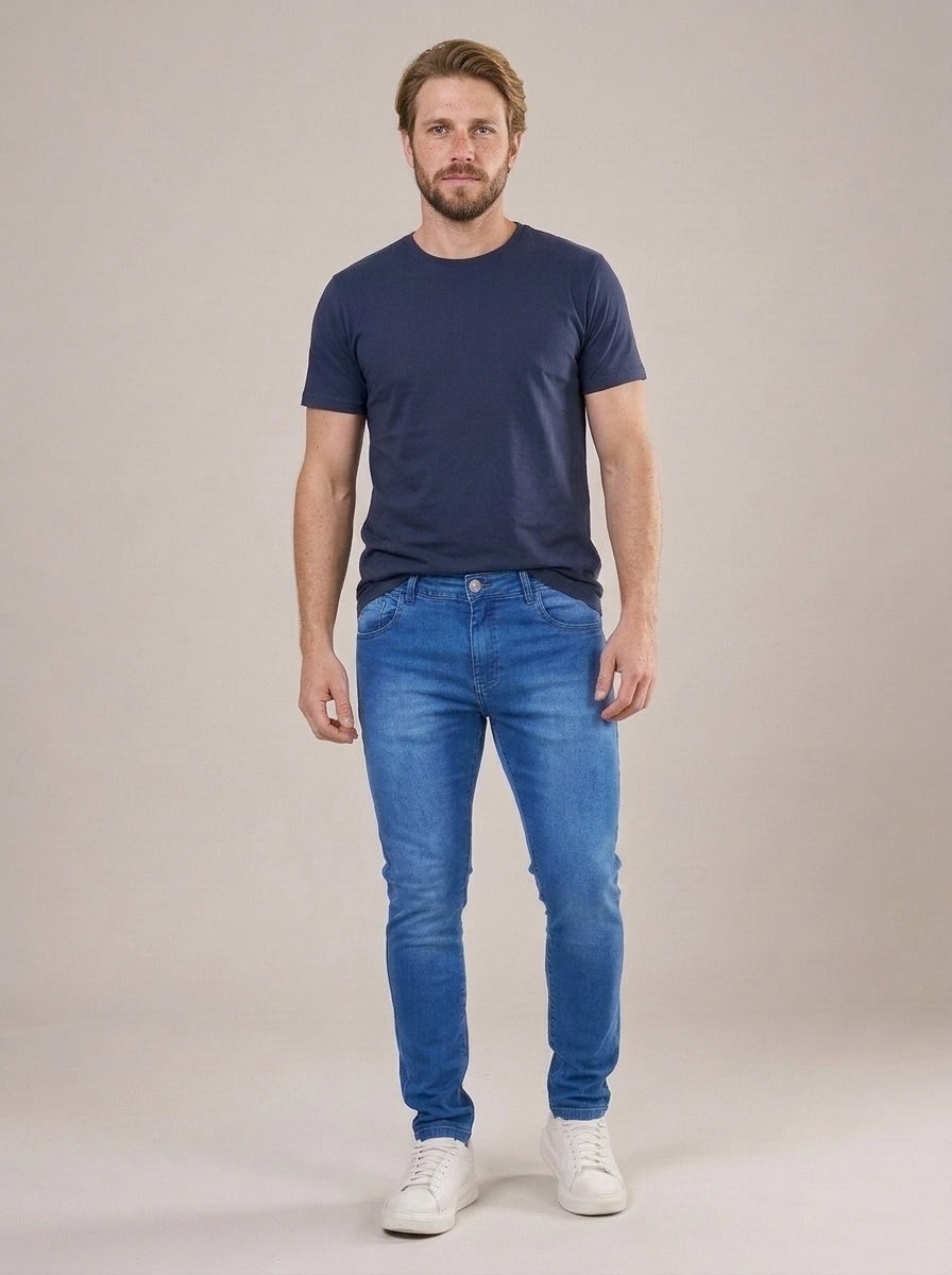 Calça Jeans Masculina Slim Cós Passantes Azul Classic – frente