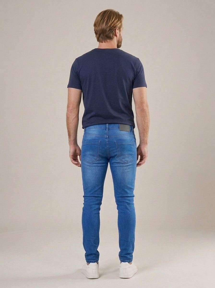 Calça Jeans Masculina Slim Cós Passantes Azul Classic – costas
