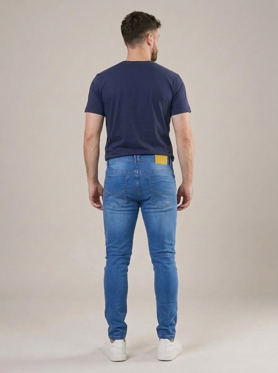 Calça Jeans Masculina Slim Cós Passantes Azul Convencional – costas