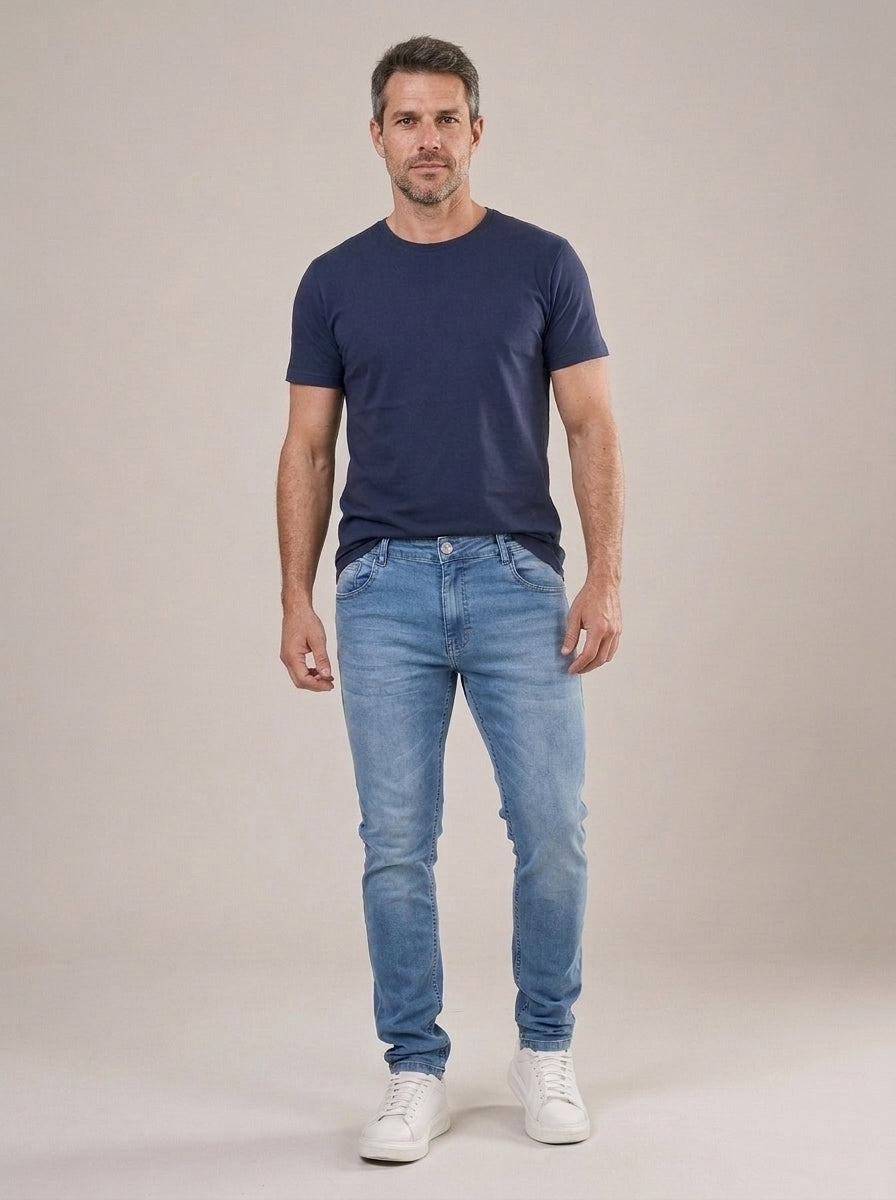Calça Jeans Masculina Slim Cós Passantes Azul Daily – frente