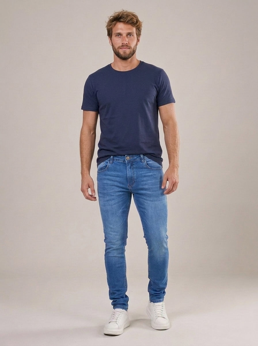 Calça Jeans Masculina Slim Cós Passantes Azul Derby – frente