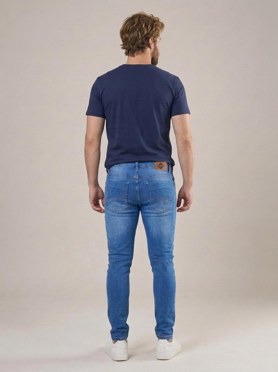 Calça Jeans Masculina Slim Cós Passantes Azul Derby – costas