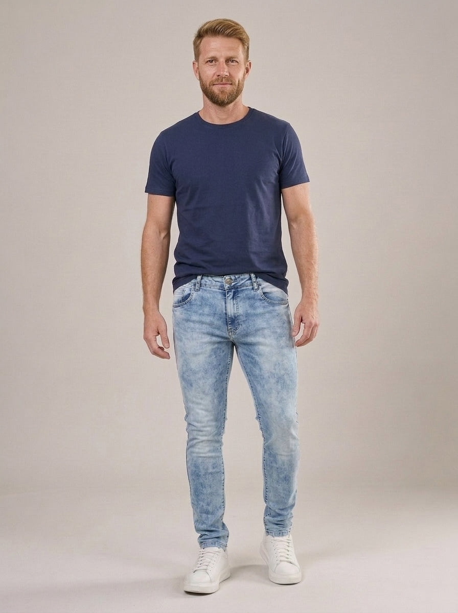 Calça Jeans Masculina Slim Cós Passantes Azul Marmol – frente