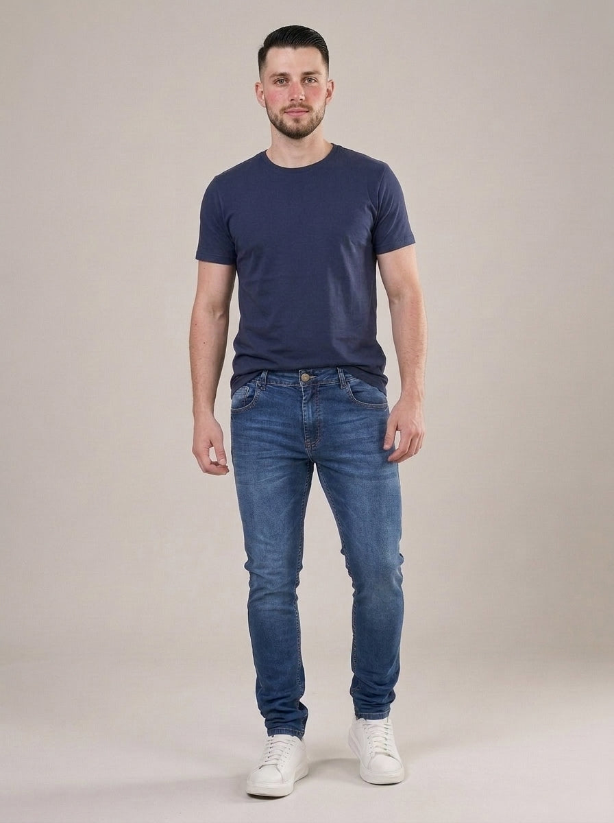 Calça Jeans Masculina Slim Cós Passantes Azul Mudsen – frente