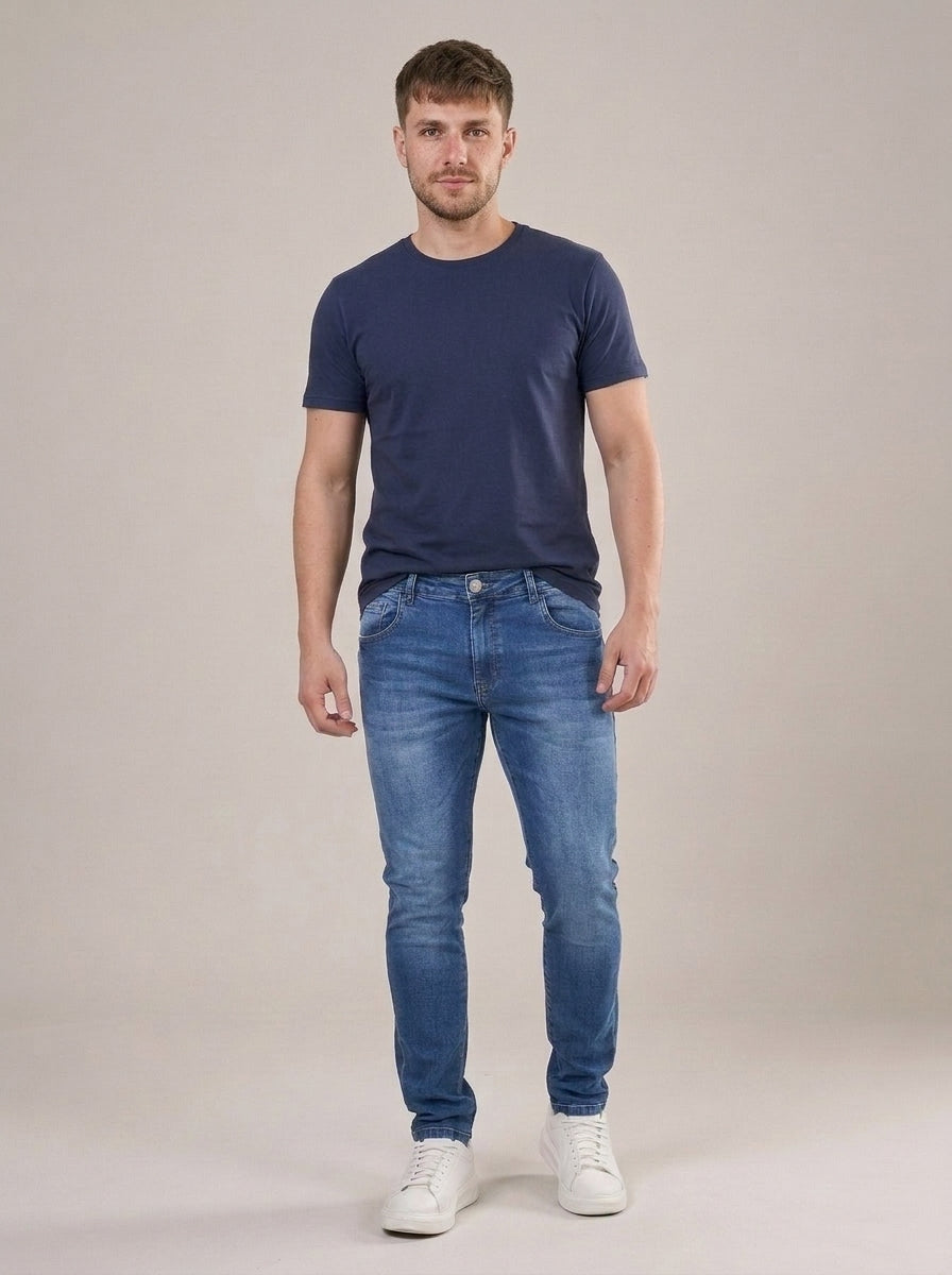 Calça Jeans Masculina Slim Cós Passantes Azul Prestige – frente