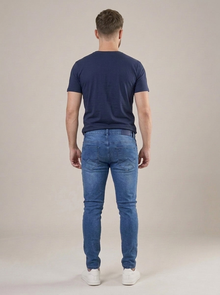 Calça Jeans Masculina Slim Cós Passantes Azul Prestige – costas