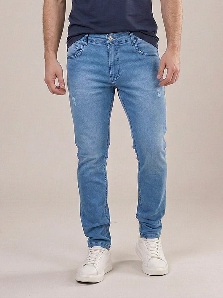 Calça Jeans Masculina Slim Cós Passantes Azul Risk – frente, meio corpo