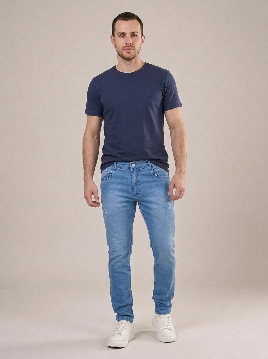 Calça Jeans Masculina Slim Cós Passantes Azul Risk – frente