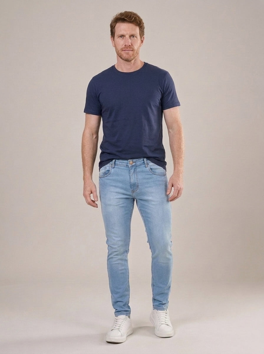 Calça Jeans Masculina Slim Cós Passantes Azul Sky – frente
