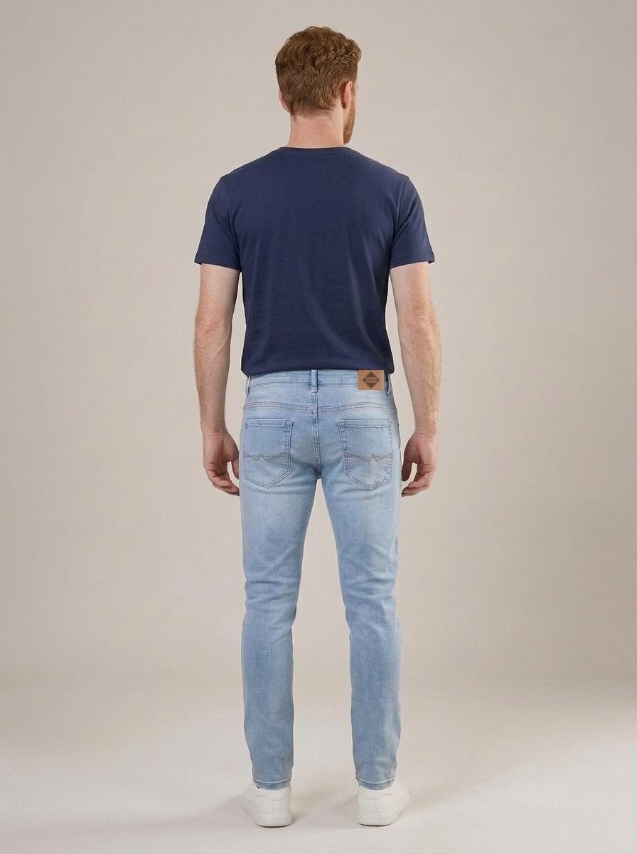Calça Jeans Masculina Slim Cós Passantes Azul Sky – costas