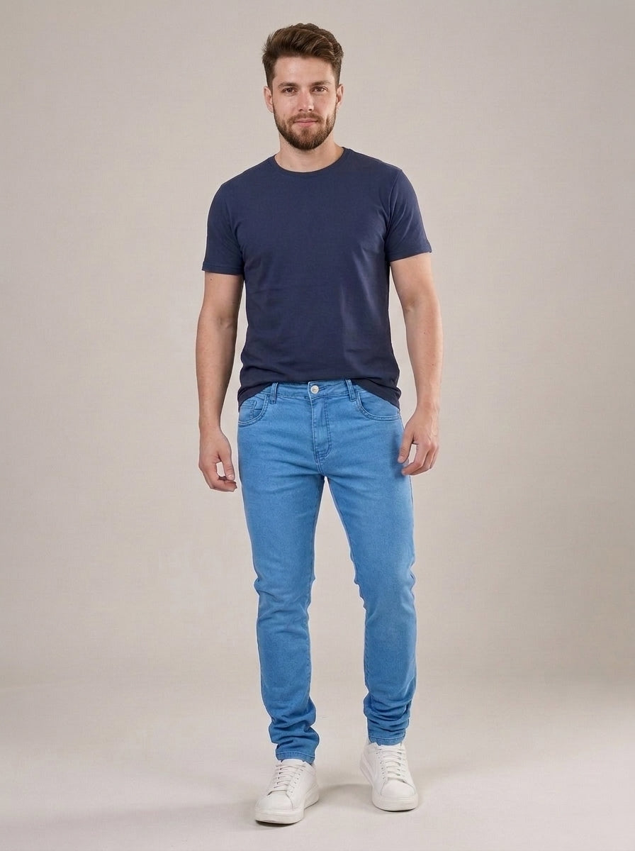 Calça Jeans Masculina Slim Cós Passantes Azul Strasbourg – frente