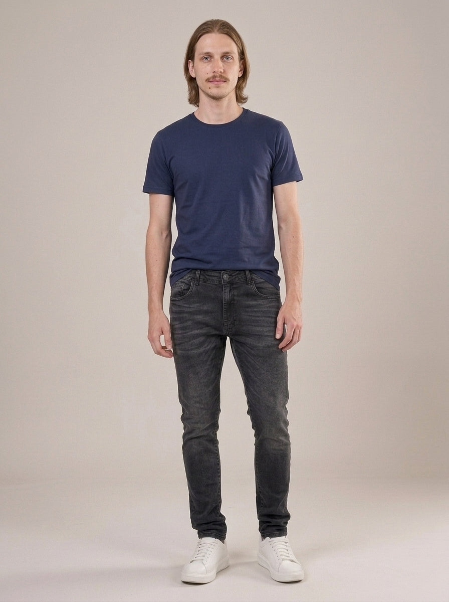 Calça Jeans Masculina Slim Cós Passantes Black Marmol – frente