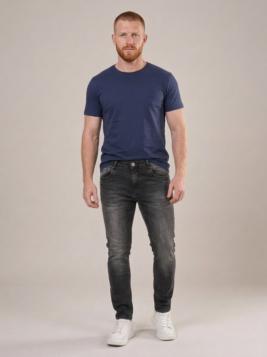 Calça Jeans Masculina Slim Cós Passantes Preto Cinzento – frente