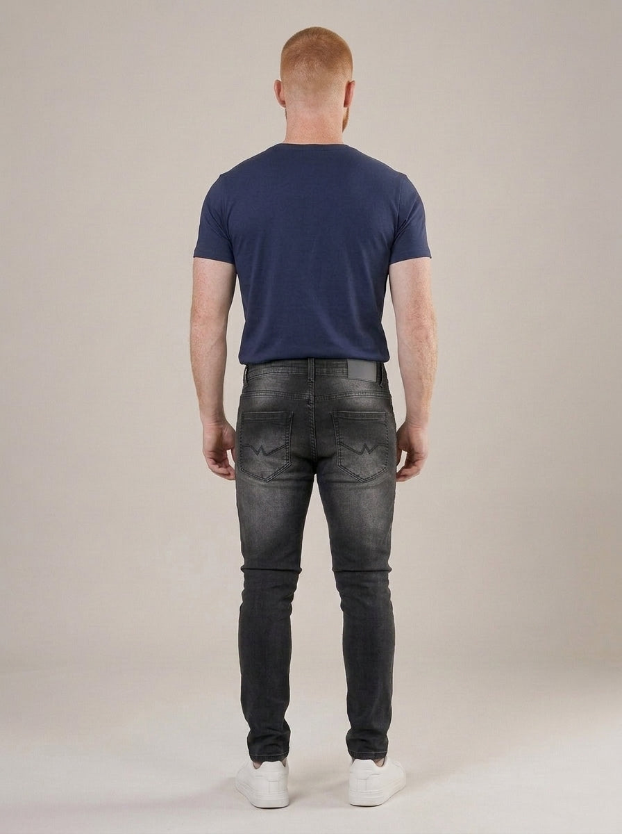 Calça Jeans Masculina Slim Cós Passantes Preto Cinzento – costas