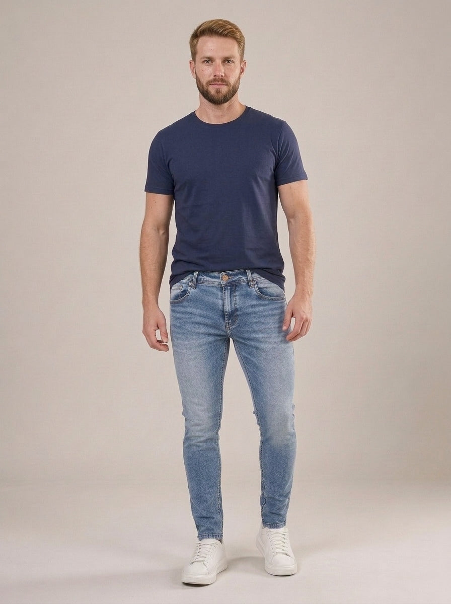 Calça Jeans Masculina Skinny Azul Estonado – frente