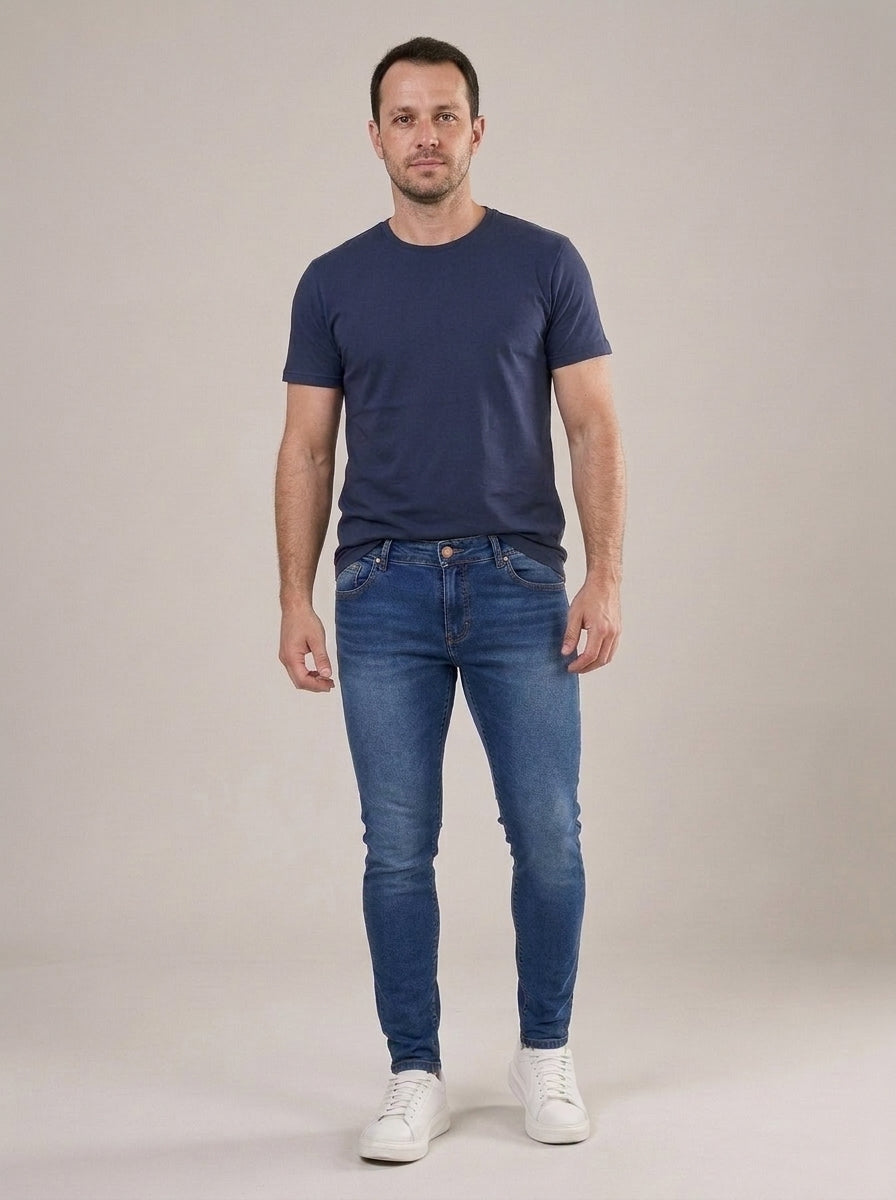 Calça Jeans Masculina Skinny Azul Médio – frente