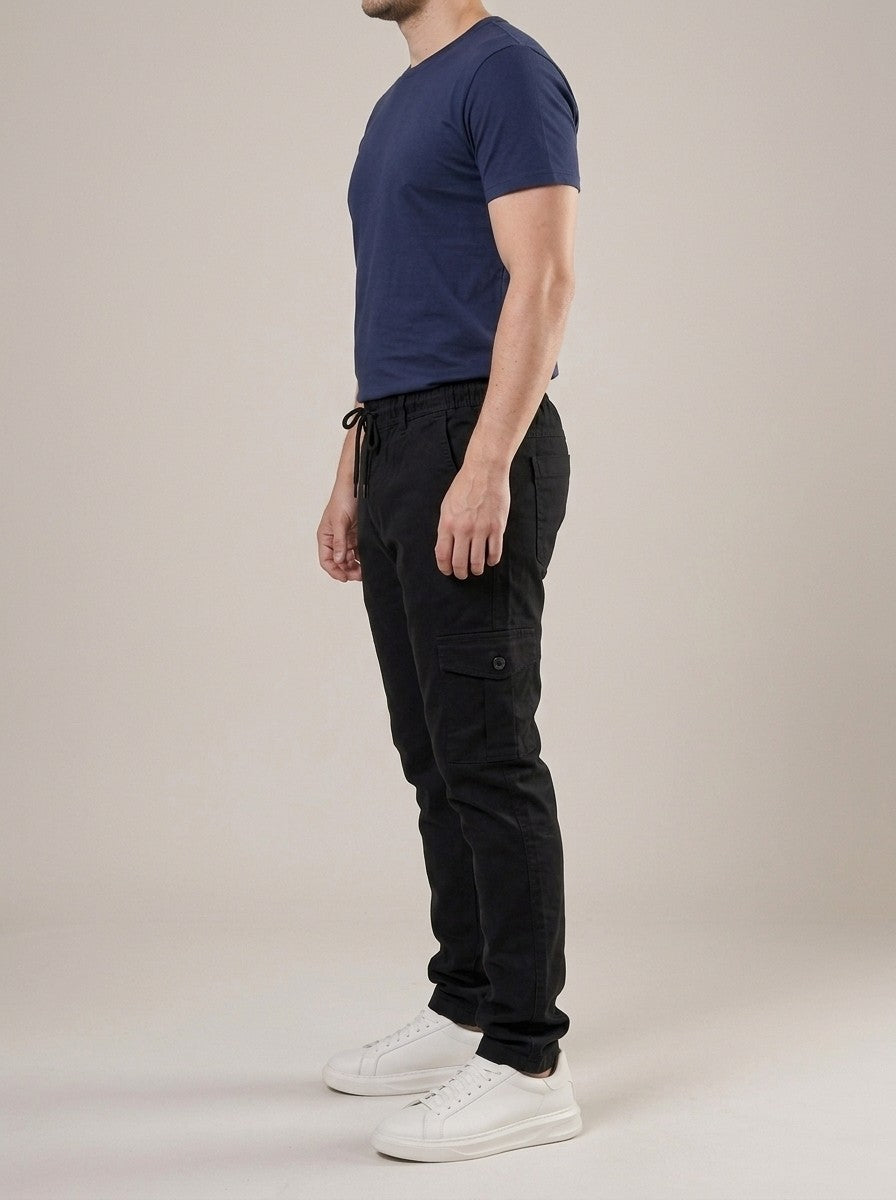 Calça Cargo Masculina de Sarja Preto – lateral