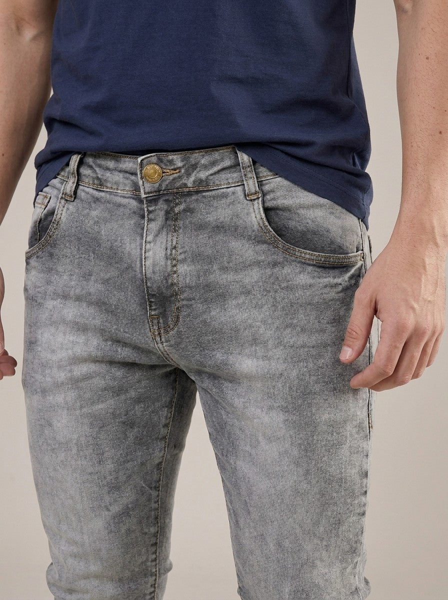 Calça Jeans Masculina Slim Cinza Industry – detalhe da frente
