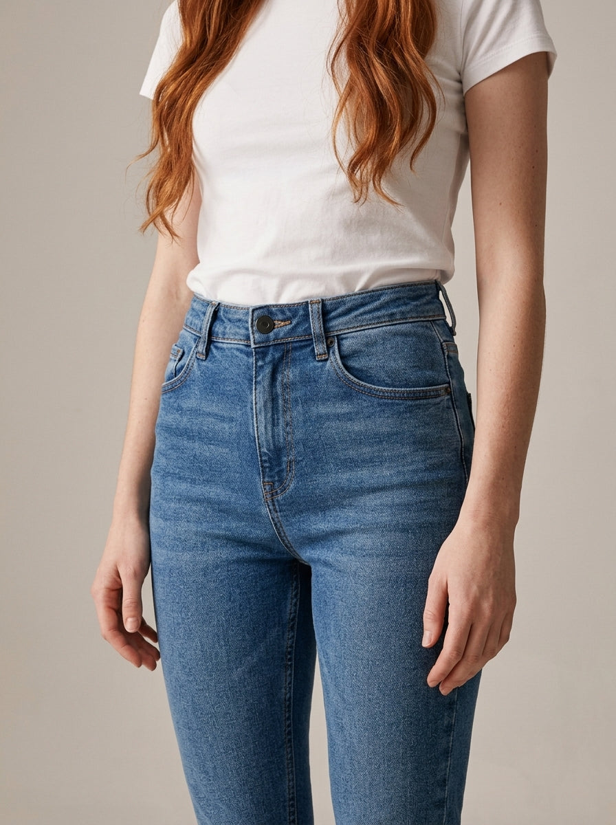 Calça Jeans Feminina Reta – detalhe da frente
