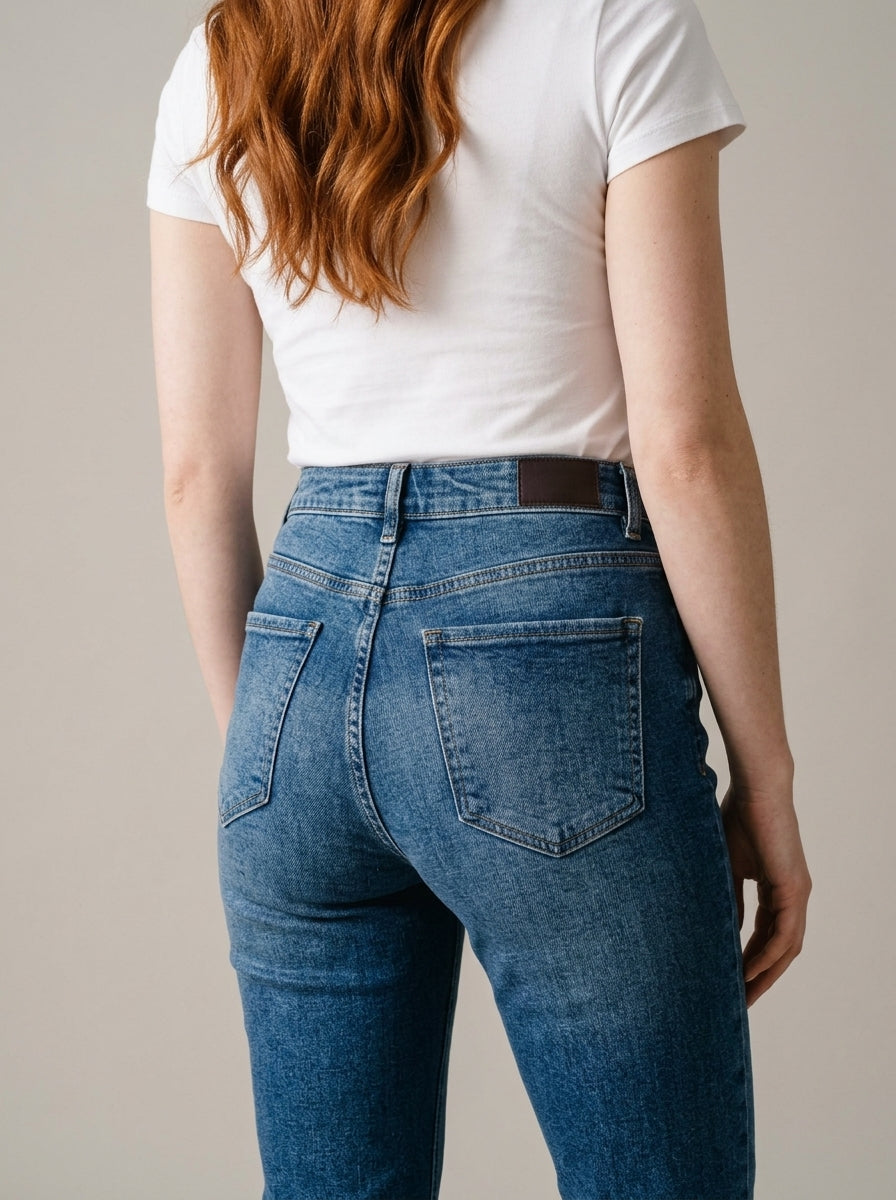 Calça Jeans Feminina Reta – detalhe dos bolsos traseiros
