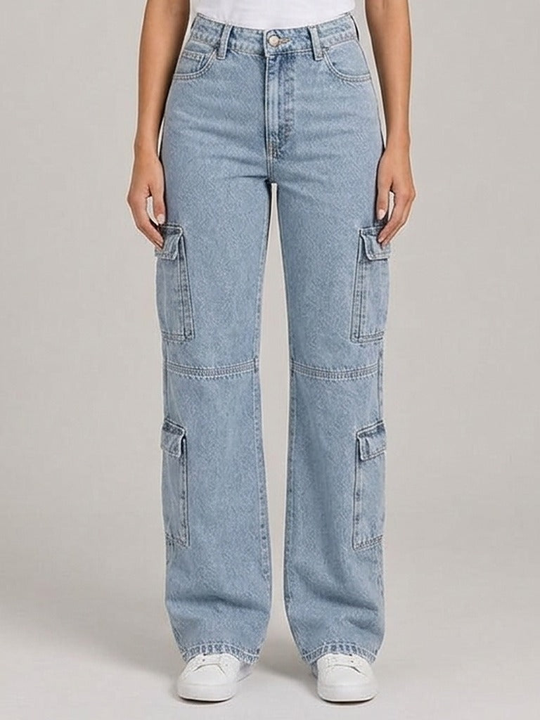 Calça Wide Leg Cargo – frente, meio corpo