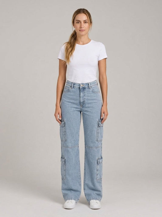 Calça Wide Leg Cargo – frente