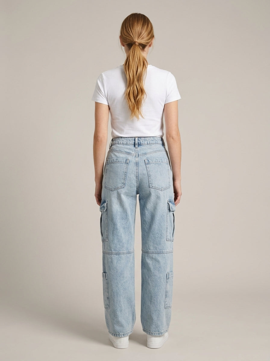 Calça Wide Leg Cargo – costas