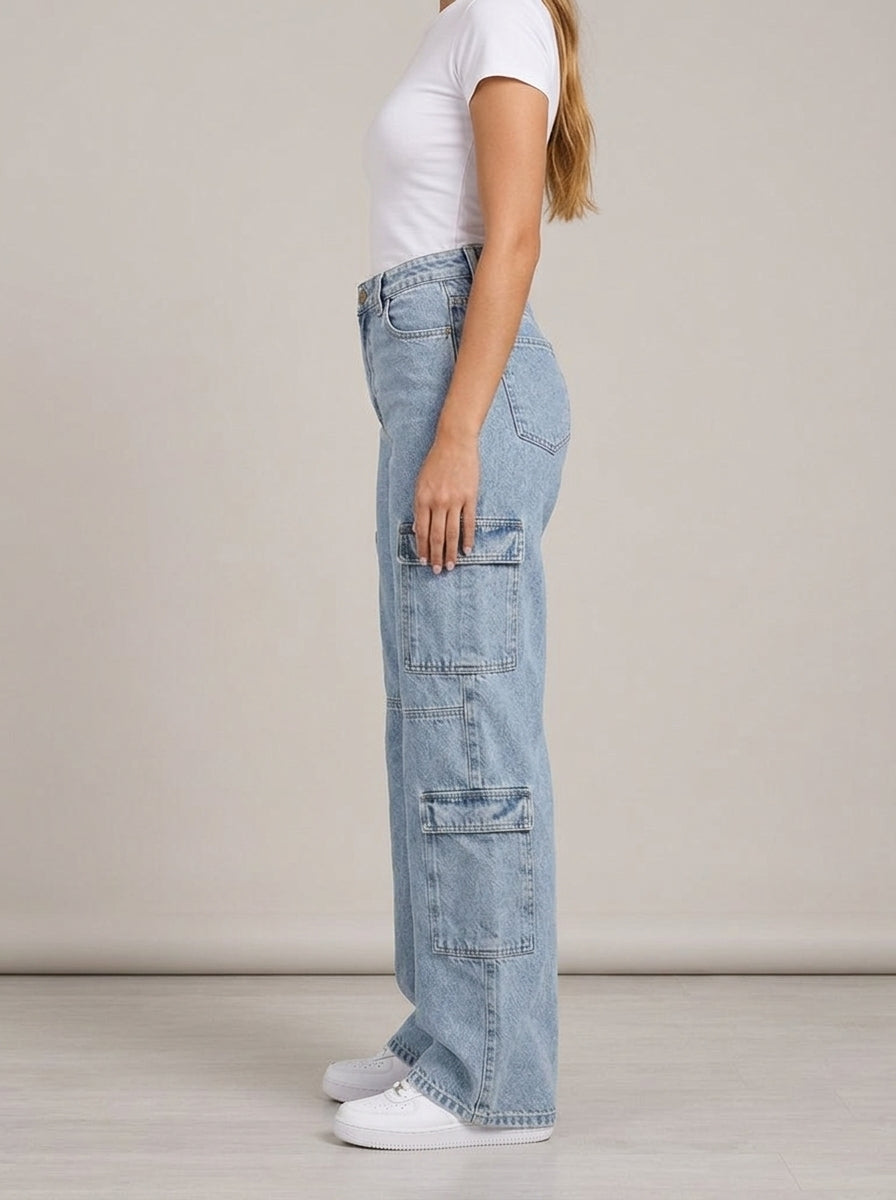 Calça Wide Leg Cargo – lateral