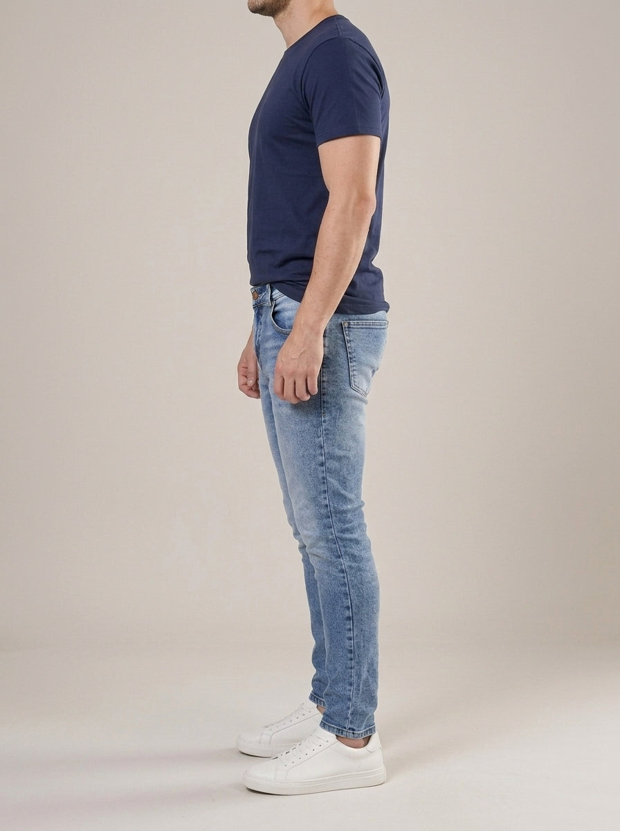 Calça Jeans Masculina Skinny Azul Estonado – lateral
