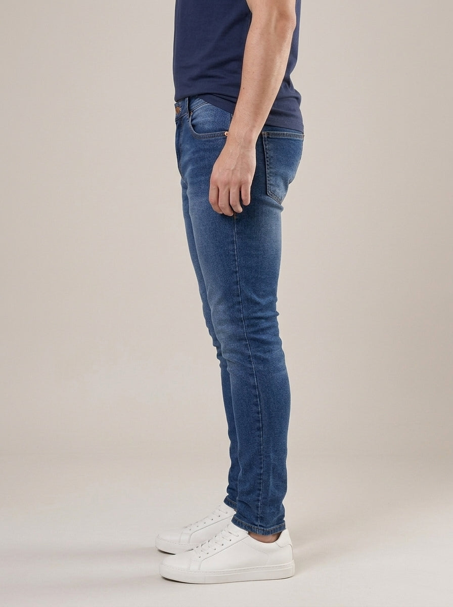 Calça Jeans Masculina Skinny Azul Médio – lateral